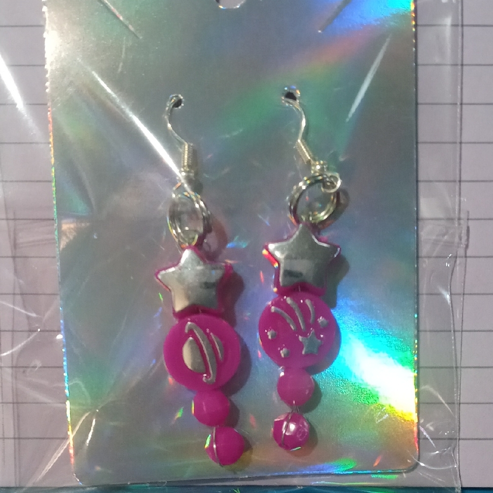 Silver and Pink Star Earrings